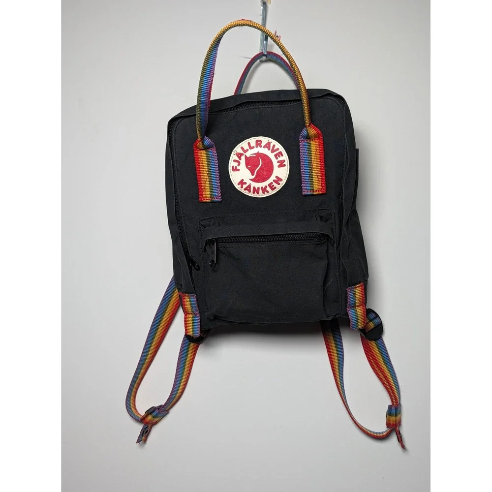 Fjallraven Unisex Backpack Kanken Rainbow Mini 23621 Vinylon F Black One Size